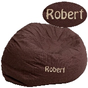 Personalized Oversized Solid Brown Bean Bag Chair for Kids and Adults, DG-BEAN-LARGE-SOLID-BRN-TXTEMB-GG