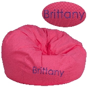 Personalized Oversized Solid Hot Pink Bean Bag Chair for Kids and Adults, DG-BEAN-LARGE-SOLID-HTPK-TXTEMB-GG