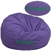 Personalized Oversized Solid Purple Bean Bag Chair for Kids and Adults, DG-BEAN-LARGE-SOLID-PUR-TXTEMB-GG