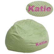 Personalized Small Green Dot Bean Bag Chair for Kids and Teens, DG-BEAN-SMALL-DOT-GRN-TXTEMB-GG