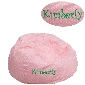 Personalized Small Light Pink Dot Bean Bag Chair for Kids and Teens, DG-BEAN-SMALL-DOT-PK-TXTEMB-GG