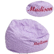 Personalized Small Lavender Dot Bean Bag Chair for Kids and Teens, DG-BEAN-SMALL-DOT-PUR-TXTEMB-GG