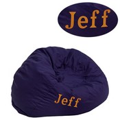 Personalized Small Solid Navy Blue Bean Bag Chair for Kids and Teens, DG-BEAN-SMALL-SOLID-BL-TXTEMB-GG