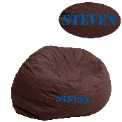 Personalized Small Solid Brown Bean Bag Chair for Kids and Teens, DG-BEAN-SMALL-SOLID-BRN-TXTEMB-GG