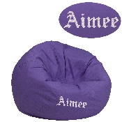 Personalized Small Solid Purple Bean Bag Chair for Kids and Teens, DG-BEAN-SMALL-SOLID-PUR-TXTEMB-GG