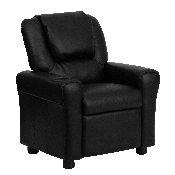 Contemporary Black LeatherSoft Kids Recliner with Cup Holder and Headrest, DG-ULT-KID-BK-GG