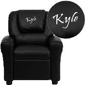 Personalized Black LeatherSoft Kids Recliner with Cup Holder and Headrest, DG-ULT-KID-BK-TXTEMB-GG