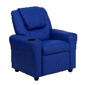 Contemporary Blue Vinyl Kids Recliner with Cup Holder and Headrest, DG-ULT-KID-BLUE-GG