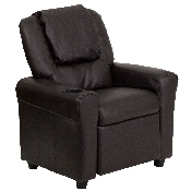 Contemporary Brown LeatherSoft Kids Recliner with Cup Holder and Headrest, DG-ULT-KID-BRN-GG