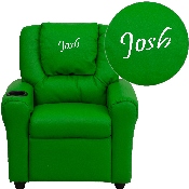 Personalized Green Vinyl Kids Recliner with Cup Holder and Headrest, DG-ULT-KID-GRN-TXTEMB-GG