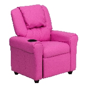 Contemporary Hot Pink Vinyl Kids Recliner with Cup Holder and Headrest, DG-ULT-KID-HOT-PINK-GG
