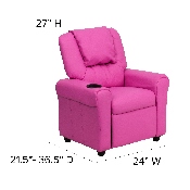 Contemporary Hot Pink Vinyl Kids Recliner with Cup Holder and Headrest, DG-ULT-KID-HOT-PINK-GG