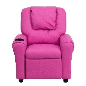 Contemporary Hot Pink Vinyl Kids Recliner with Cup Holder and Headrest, DG-ULT-KID-HOT-PINK-GG