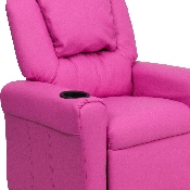 Contemporary Hot Pink Vinyl Kids Recliner with Cup Holder and Headrest, DG-ULT-KID-HOT-PINK-GG