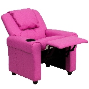 Contemporary Hot Pink Vinyl Kids Recliner with Cup Holder and Headrest, DG-ULT-KID-HOT-PINK-GG