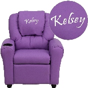 Personalized Lavender Vinyl Kids Recliner with Cup Holder and Headrest, DG-ULT-KID-LAV-TXTEMB-GG