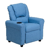Contemporary Light Blue Vinyl Kids Recliner with Cup Holder and Headrest, DG-ULT-KID-LTBLUE-GG