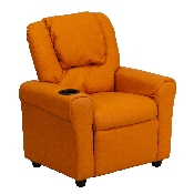 Contemporary Orange Vinyl Kids Recliner with Cup Holder and Headrest, DG-ULT-KID-ORANGE-GG