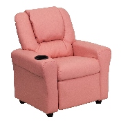 Contemporary Pink Vinyl Kids Recliner with Cup Holder and Headrest, DG-ULT-KID-PINK-GG