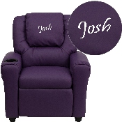 Personalized Purple Vinyl Kids Recliner with Cup Holder and Headrest, DG-ULT-KID-PUR-TXTEMB-GG