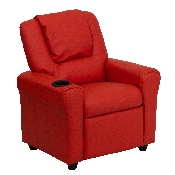 Contemporary Red Vinyl Kids Recliner with Cup Holder and Headrest, DG-ULT-KID-RED-GG