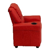 Contemporary Red Vinyl Kids Recliner with Cup Holder and Headrest, DG-ULT-KID-RED-GG