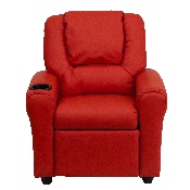 Contemporary Red Vinyl Kids Recliner with Cup Holder and Headrest, DG-ULT-KID-RED-GG