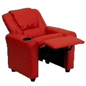 Contemporary Red Vinyl Kids Recliner with Cup Holder and Headrest, DG-ULT-KID-RED-GG