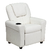 Contemporary White Vinyl Kids Recliner with Cup Holder and Headrest, DG-ULT-KID-WHITE-GG