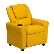 Contemporary Yellow Vinyl Kids Recliner with Cup Holder and Headrest, DG-ULT-KID-YEL-GG