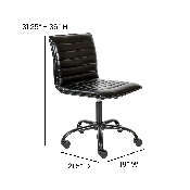 Low Back Designer Armless Black Ribbed Swivel Task Office Chair with Black Frame and Base, DS-512B-BK-BK-GG
