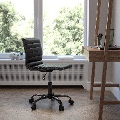 Low Back Designer Armless Black Ribbed Swivel Task Office Chair with Black Frame and Base, DS-512B-BK-BK-GG