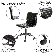 Low Back Designer Armless Black Ribbed Swivel Task Office Chair with Black Frame and Base, DS-512B-BK-BK-GG