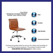 Low Back Designer Armless Brown Ribbed Swivel Task Office Chair, DS-512B-BR-GG