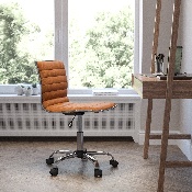 Low Back Designer Armless Brown Ribbed Swivel Task Office Chair, DS-512B-BR-GG