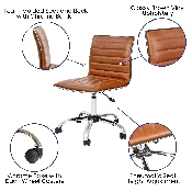 Low Back Designer Armless Brown Ribbed Swivel Task Office Chair, DS-512B-BR-GG