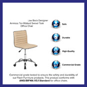 Low Back Designer Armless Tan Ribbed Swivel Task Office Chair, DS-512B-TAN-GG