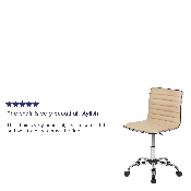 Low Back Designer Armless Tan Ribbed Swivel Task Office Chair, DS-512B-TAN-GG