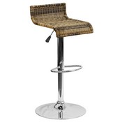 Contemporary Wicker Adjustable Height Barstool with Waterfall Seat and Chrome Base, DS-712-GG