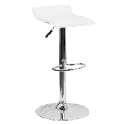 Contemporary White Vinyl Adjustable Height Barstool with Solid Wave Seat and Chrome Base, DS-801-CONT-WH-GG