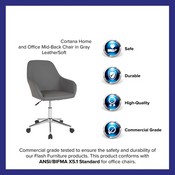 Cortana Home and Office Mid-Back Chair in Gray LeatherSoft, DS-8012LB-GRY-GG