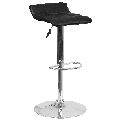 Contemporary Black Vinyl Adjustable Height Barstool with Quilted Wave Seat and Chrome Base, DS-801B-BK-GG