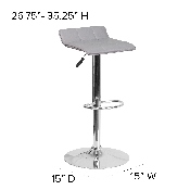 Contemporary Gray Vinyl Adjustable Height Barstool with Quilted Wave Seat and Chrome Base, DS-801B-GY-GG