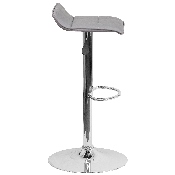 Contemporary Gray Vinyl Adjustable Height Barstool with Quilted Wave Seat and Chrome Base, DS-801B-GY-GG