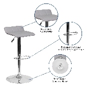 Contemporary Gray Vinyl Adjustable Height Barstool with Quilted Wave Seat and Chrome Base, DS-801B-GY-GG