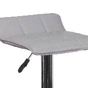 Contemporary Gray Vinyl Adjustable Height Barstool with Quilted Wave Seat and Chrome Base, DS-801B-GY-GG