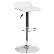 Contemporary White Vinyl Adjustable Height Barstool with Quilted Wave Seat and Chrome Base, DS-801B-WH-GG