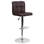Contemporary Brown Quilted Vinyl Adjustable Height Barstool with Chrome Base, DS-810-MOD-BRN-GG