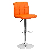 Contemporary Orange Quilted Vinyl Adjustable Height Barstool with Chrome Base, DS-810-MOD-ORG-GG