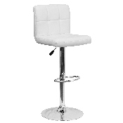 Contemporary White Quilted Vinyl Adjustable Height Barstool with Chrome Base, DS-810-MOD-WH-GG
